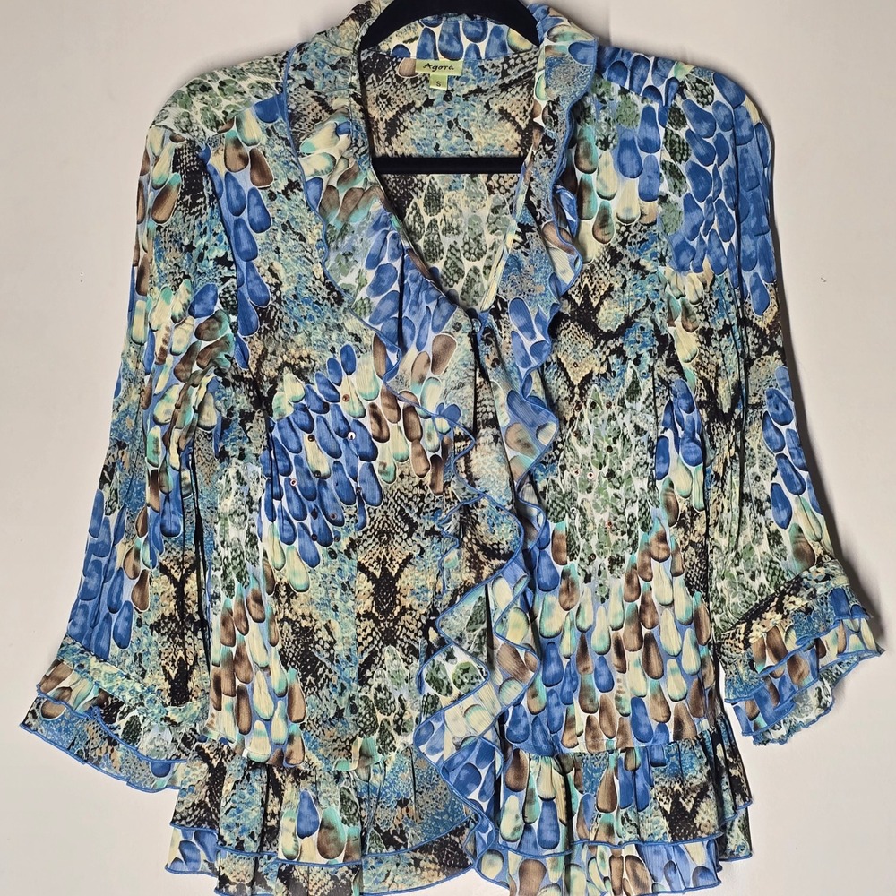 Vintage‎ Y2K Whimsigoth Sheer Crinkle Ruffle Romantic Top Agora Womens S